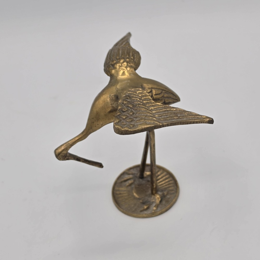 Metal - Brass Bird Vintage Solid Brass Snowy Egret Sculpture Figurine 4.5"
